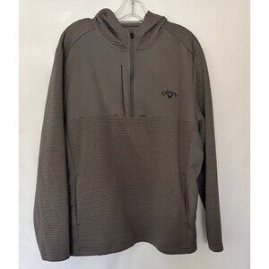 Callaway Opti Dri Men’s L Gray Hooded 1/4 Zip Golf Pullover Ribbed Performance